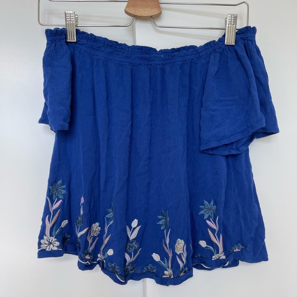 Beautiful blue with flower print bottom summer off shoulder woman top - Picture 1 of 5